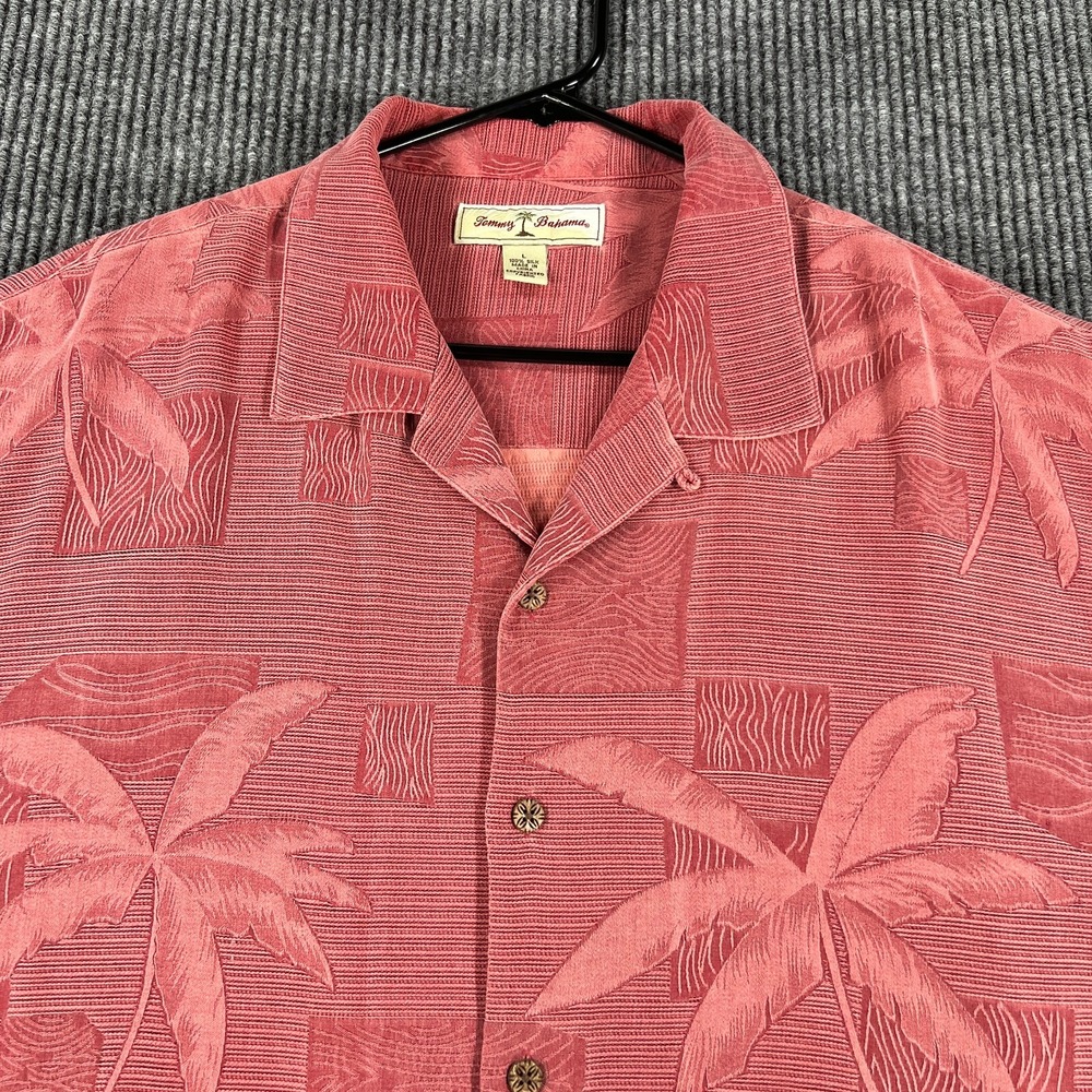 Tommy Bahama Shirt Mens Large Red Short Sleeve Button Up Loop Collar Hawaiian